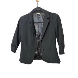 Frenchi S Women's Open Front Office Suit Jacket Ruched 3/4 Sleeve Blazer
